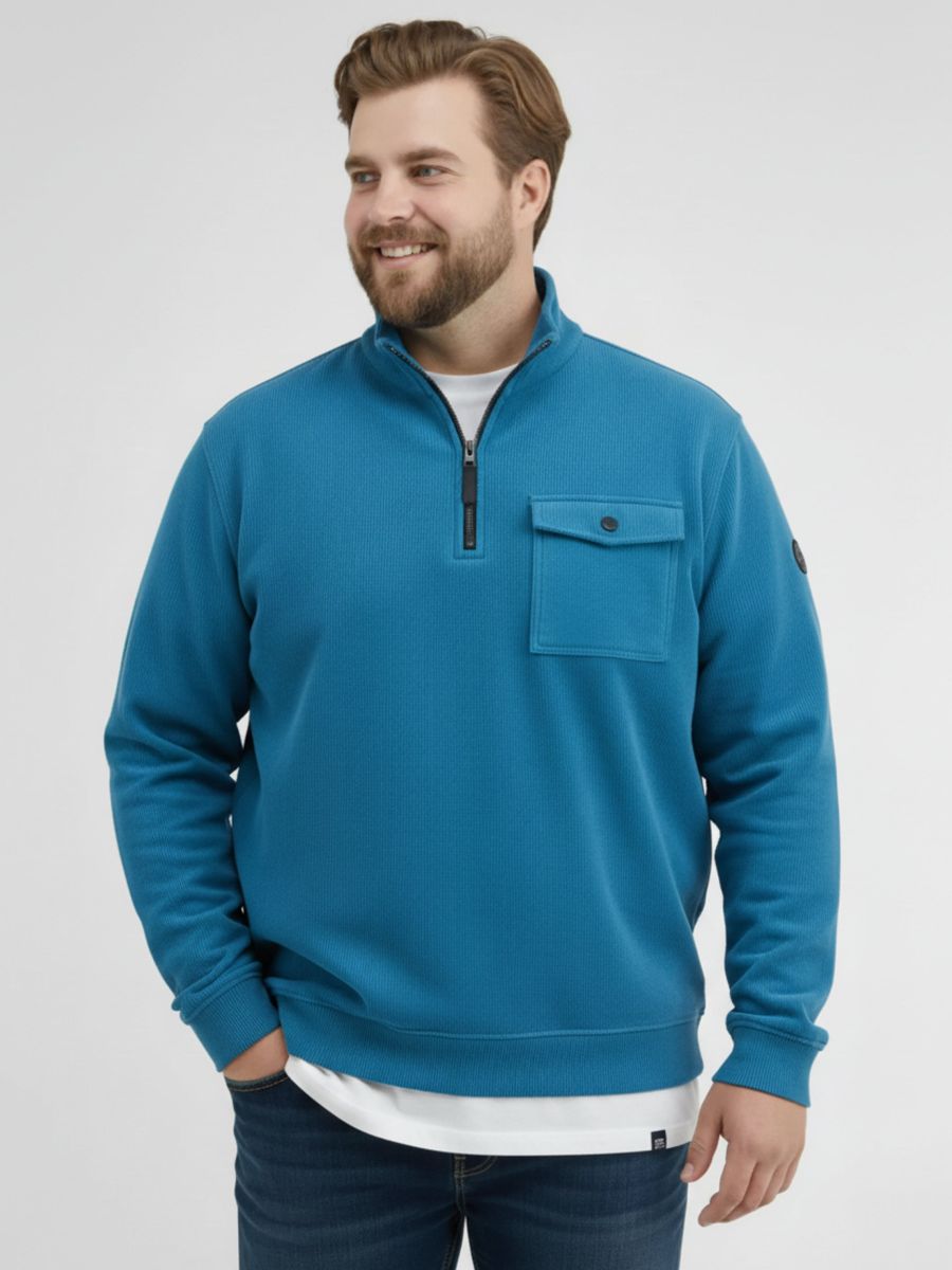 Strukturierter Troyer mit halbem Reißverschluss und Tasche