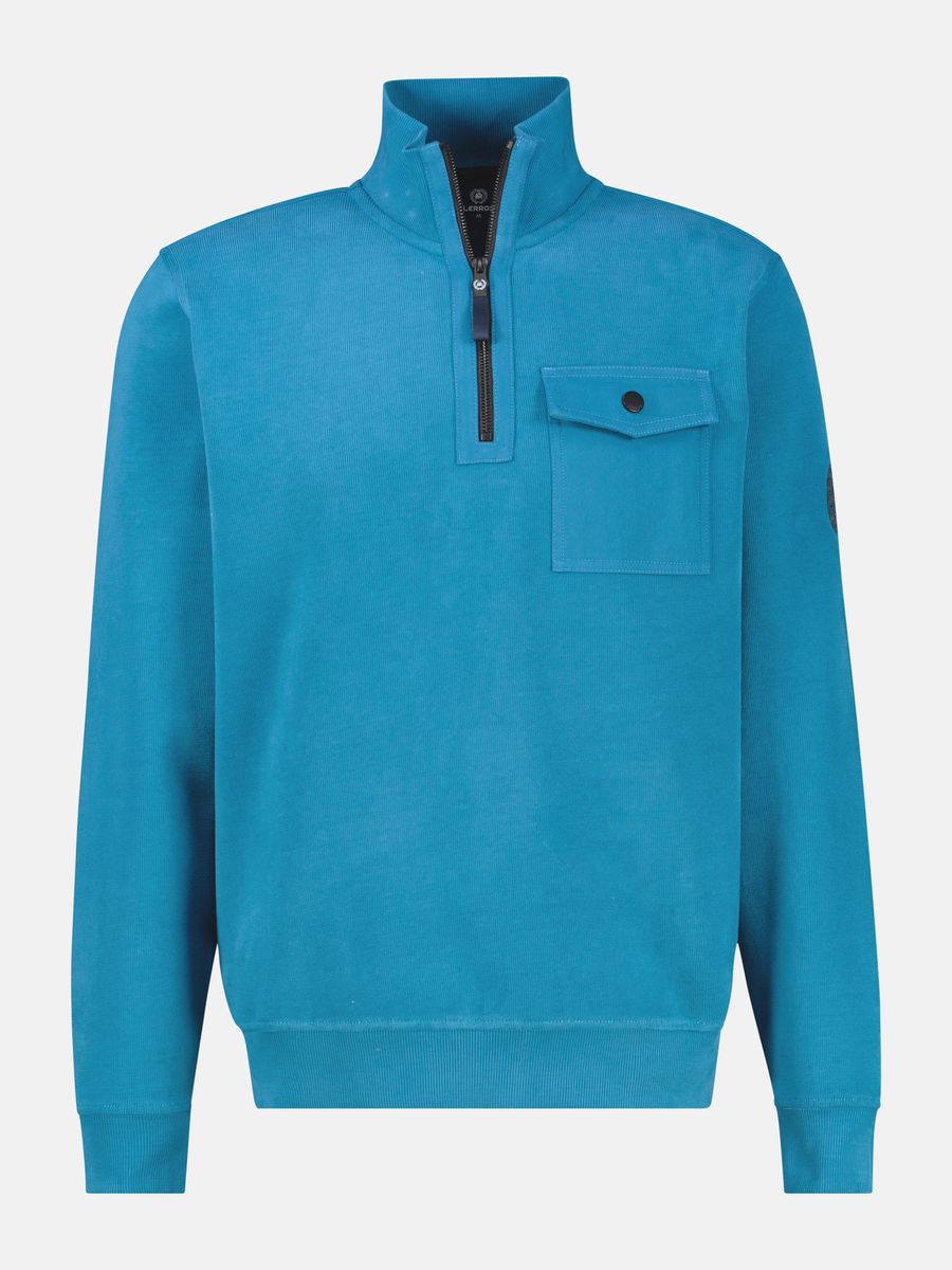 Strukturierter Troyer mit halbem Reißverschluss und Tasche