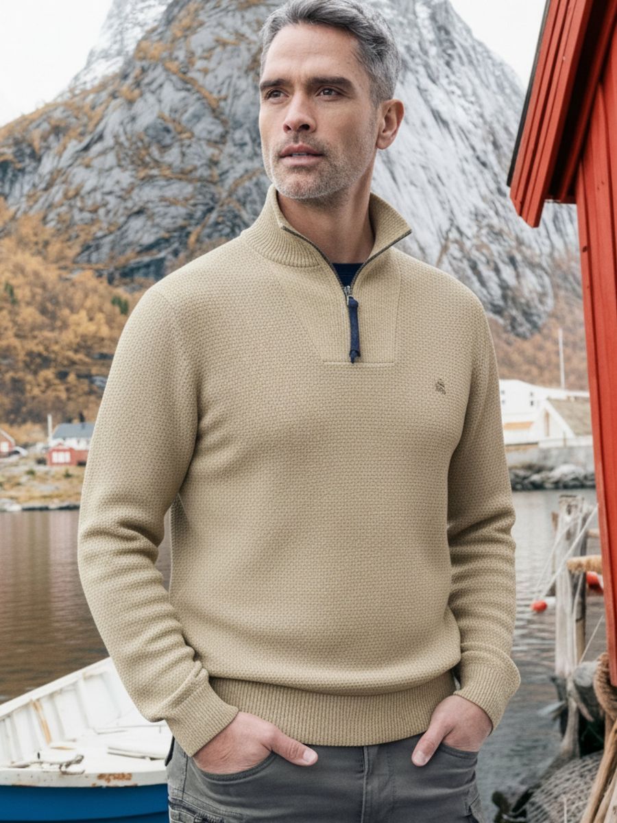 Herren Strickpullover mit Twist-Struktur und Reißverschluss