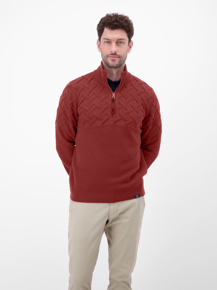 Strukturierter Troyer-Pullover mit kurzem Reißverschluss