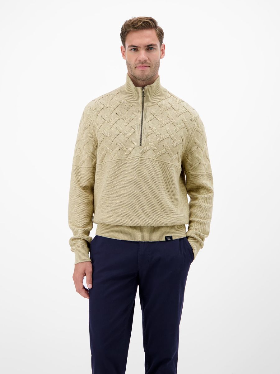 Strukturierter Troyer-Pullover mit kurzem Reißverschluss