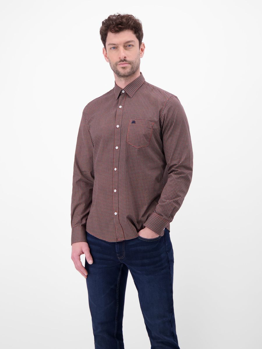 Gemustertes Langarm-Baumwollhemd