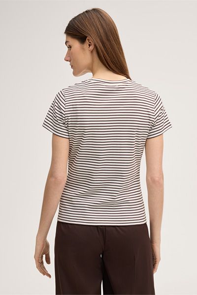 Marc O'Polo Baumwoll-Interlock T-Shirt Dunkelbraun-Ecru gestreift