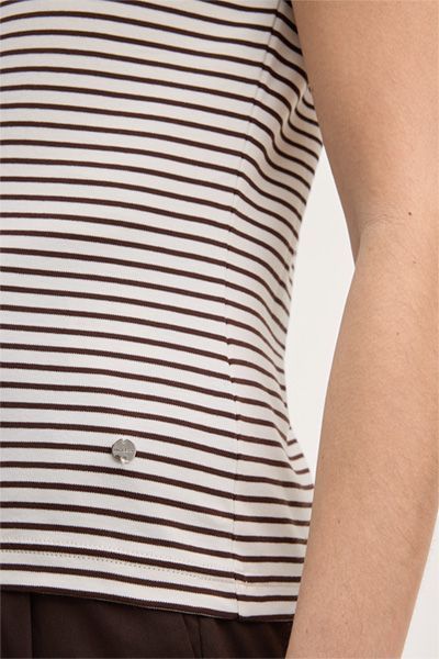 Marc O'Polo Baumwoll-Interlock T-Shirt Dunkelbraun-Ecru gestreift