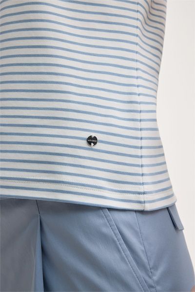 Marc Cain Baumwoll-Interlock T-Shirt Hellblau-Ecru gestreift