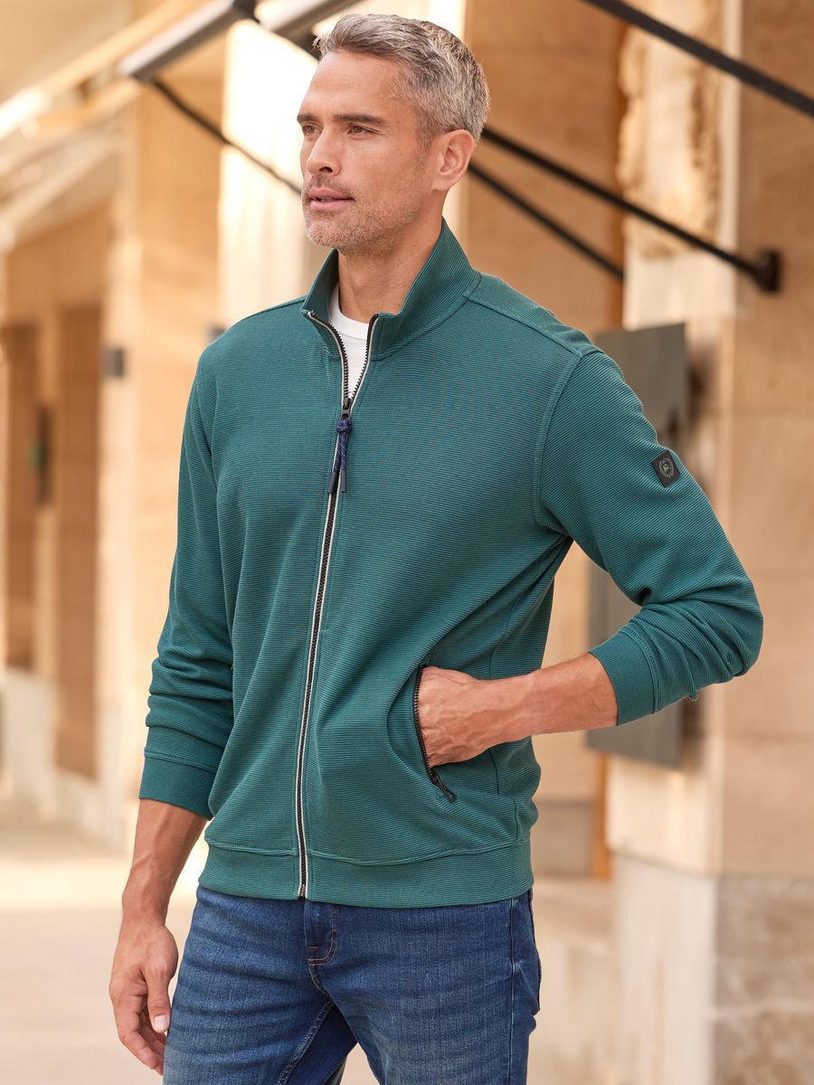 Strukturierte Reißverschlussjacke aus Baumwollmischung