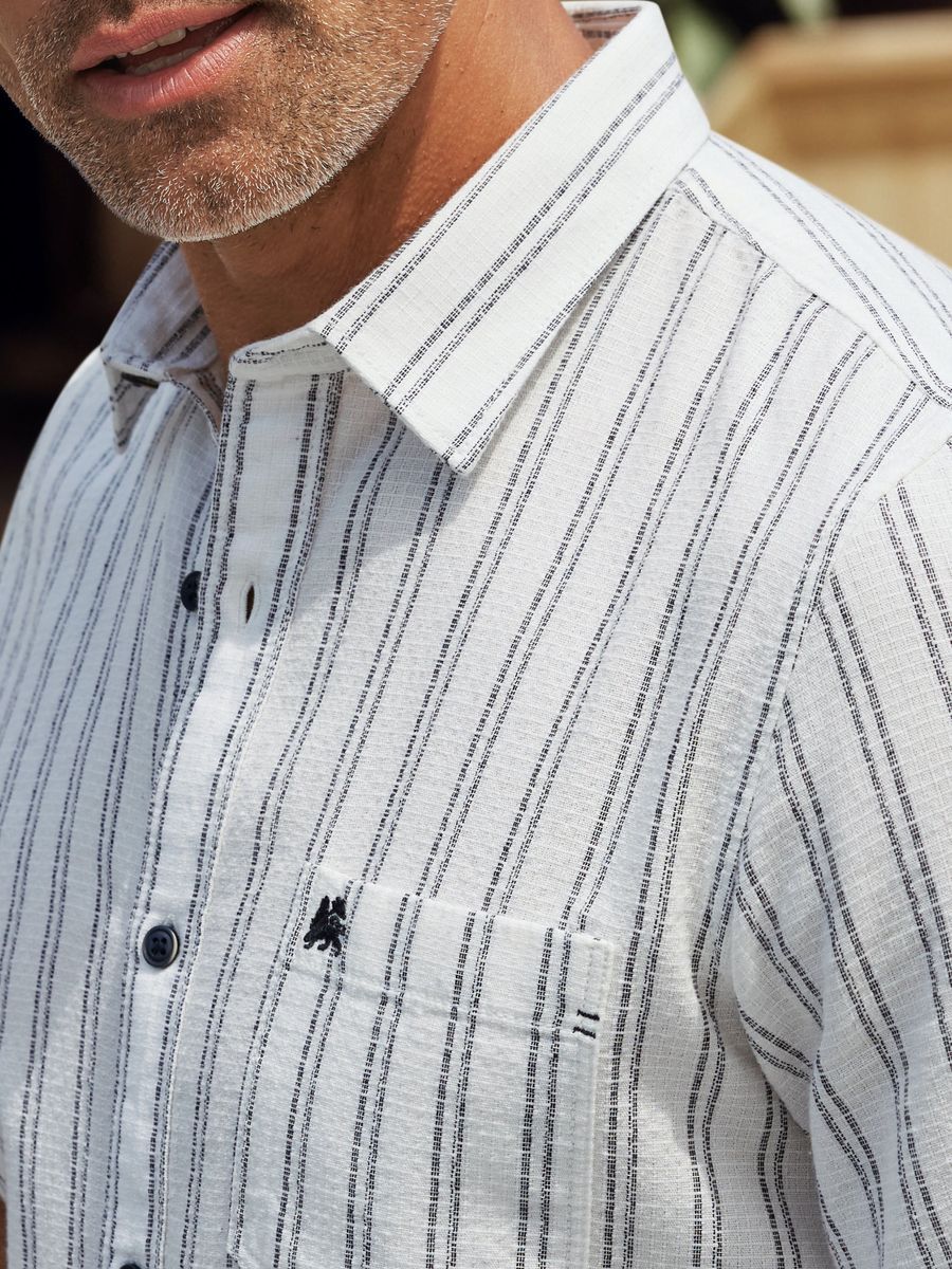 Gestreiftes Kurzarm Baumwoll Freizeit Hemd