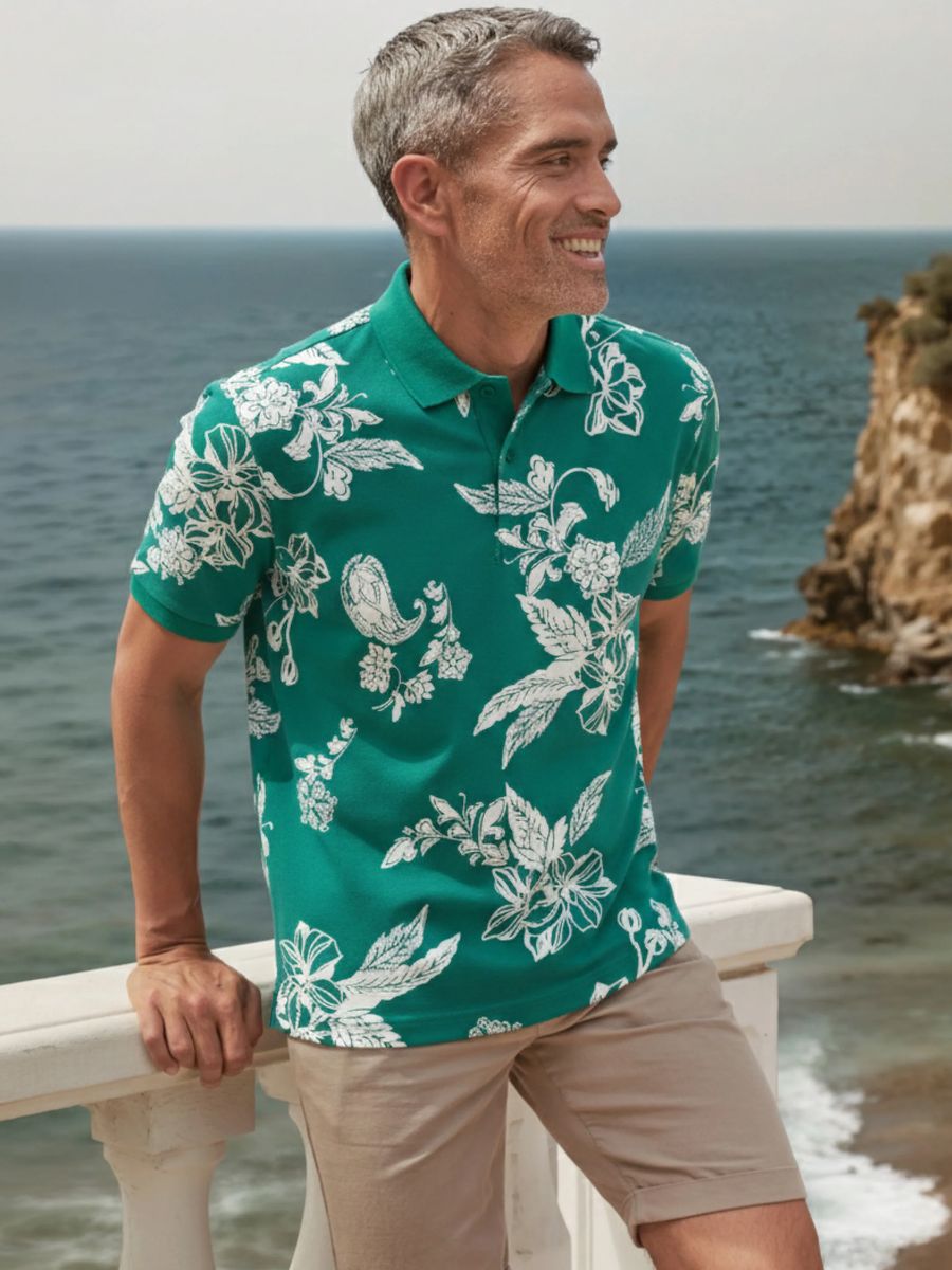 Piqué-Poloshirt aus Baumwolle mit Blumendruck