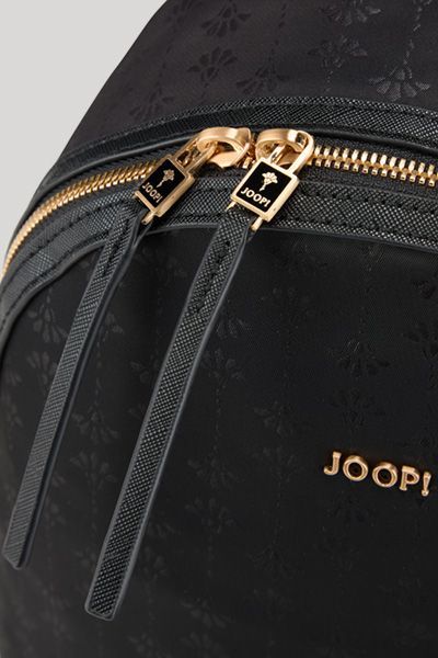 Joop! Collana Enrica Schwarzer Logo-geprägter Nylonrucksack mit goldenem Reißverschluss