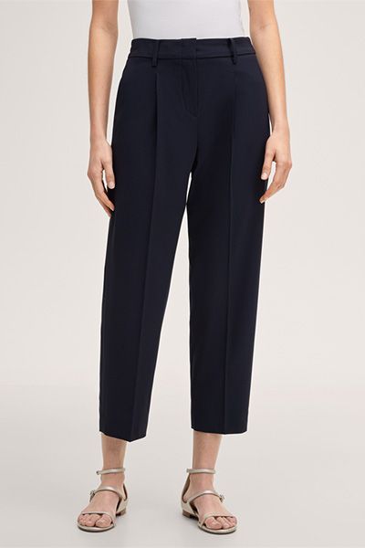 Marc Cain Marine Wollmischung Cropped Plissee Hose Jogger-Stil