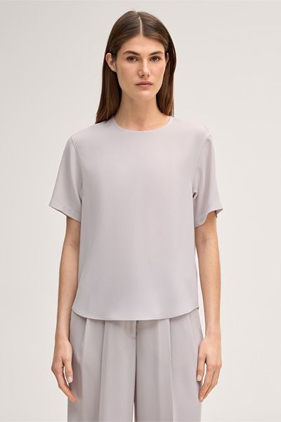 Crêpe Kurzarm Blusen-Shirt in Beige leicht klassisch