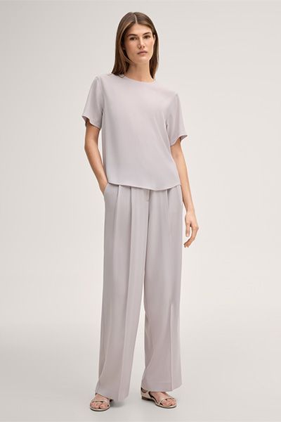 Crêpe Kurzarm Blusen-Shirt in Beige leicht klassisch