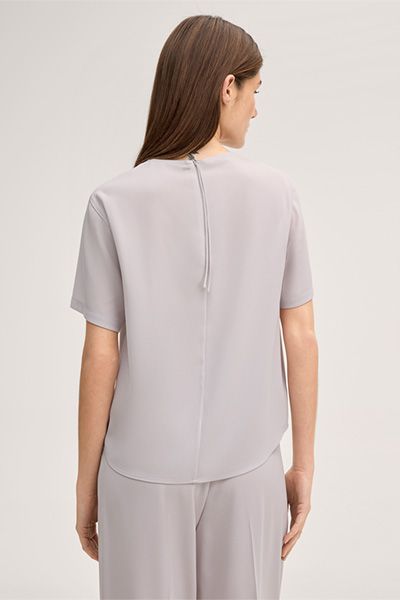 Crêpe Kurzarm Blusen-Shirt in Beige leicht klassisch