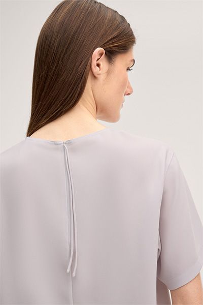Crêpe Kurzarm Blusen-Shirt in Beige leicht klassisch