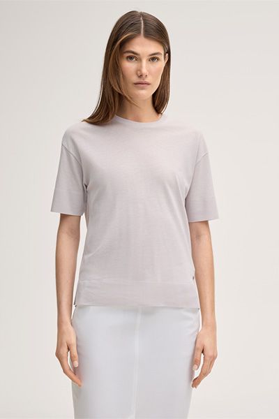 Marc Cain Lyocell-Baumwoll T-Shirt in Beige mit Rippstrick