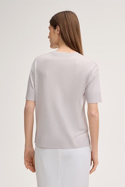 Marc Cain Lyocell-Baumwoll T-Shirt in Beige mit Rippstrick