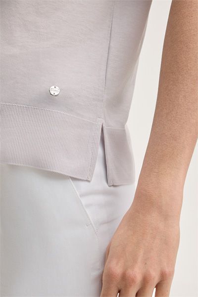 Marc Cain Lyocell-Baumwoll T-Shirt in Beige mit Rippstrick