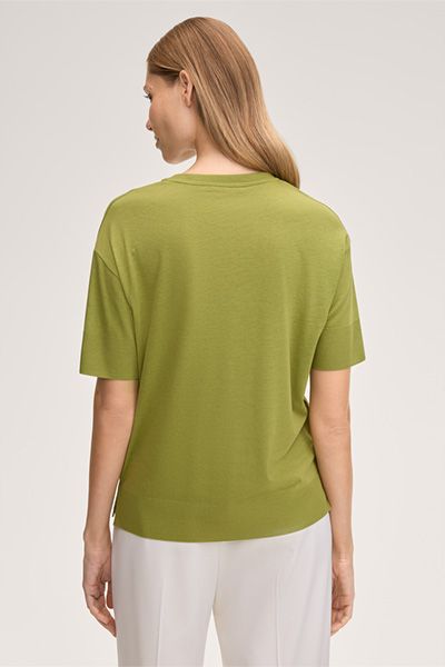 Marc Cain Grünes T-Shirt aus Lyocell-Baumwollmischung mit Seitenschlitzen