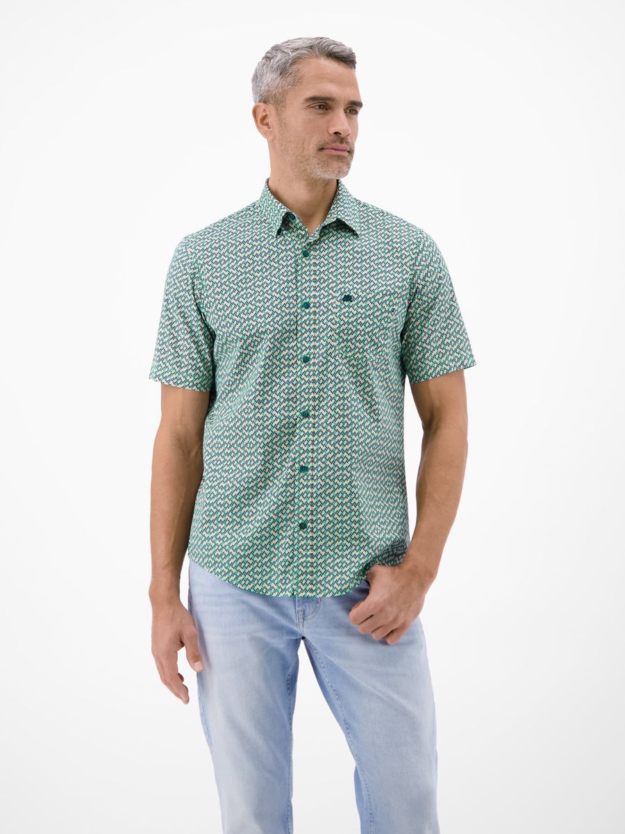 Kurzarmhemd mit Print aus Popeline-Stretch-Material - Xl