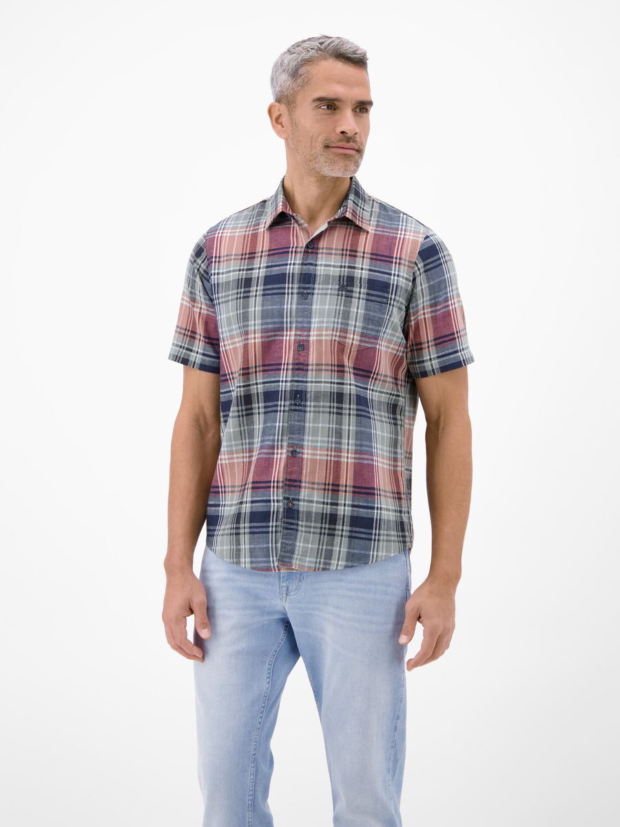 Kurzarmhemd aus Baumwoll-Leinenmischung mit Karomuster