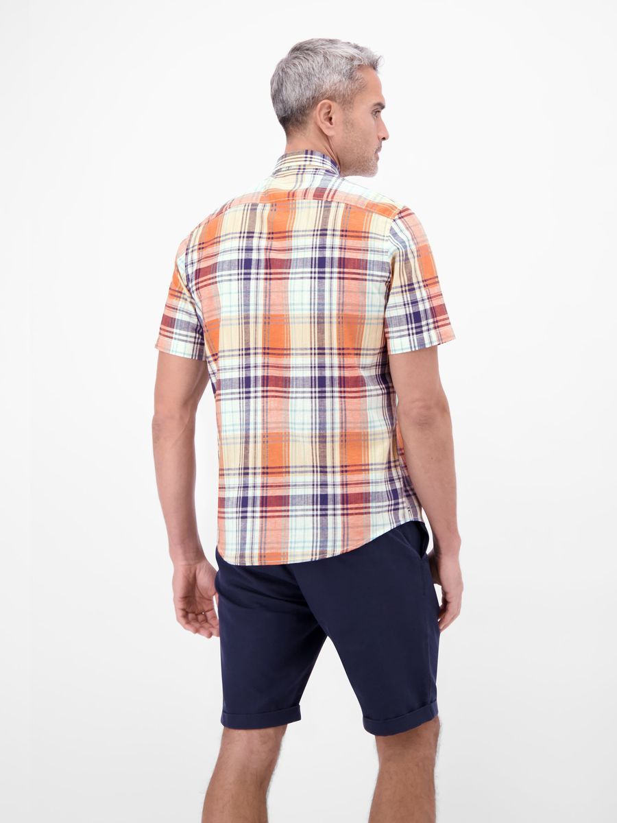 Kurzarmhemd aus Baumwoll-Leinenmischung mit Karomuster