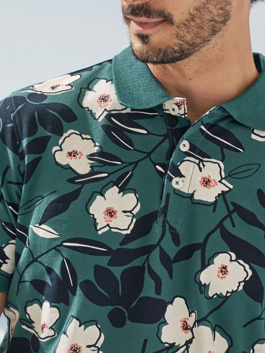 Polo-Shirt mit Blumenmuster aus Baumwolle
