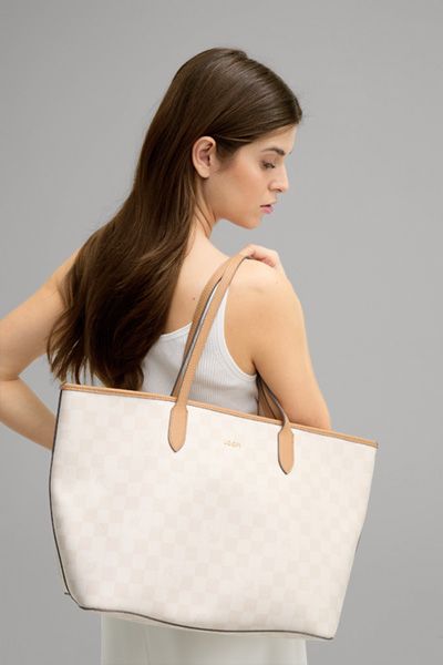 JOOP! Cortina Piazza Lara Ecru karierter Tote Shopper Tasche