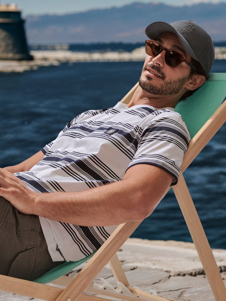 Gestreiftes Baumwolljersey-Basic-T-Shirt