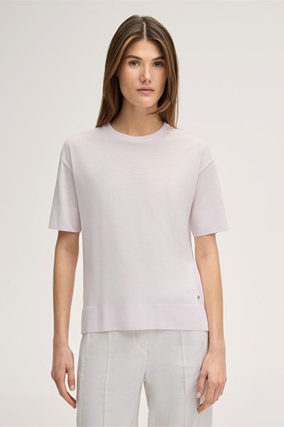 Marc Cain Lyocell-Baumwoll T-Shirt in Rosa mit geripptem Saum
