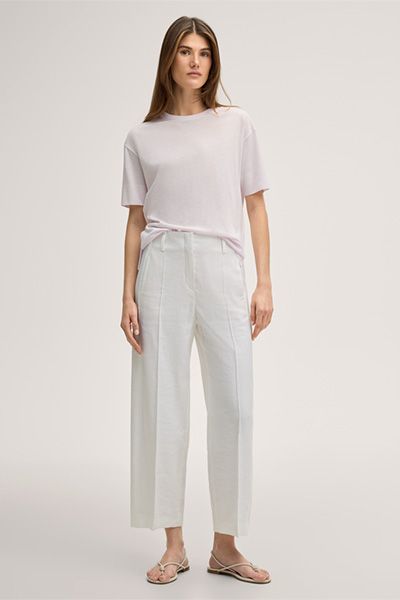 Marc Cain Lyocell-Baumwoll T-Shirt in Rosa mit geripptem Saum