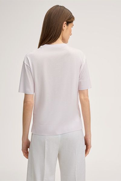 Marc Cain Lyocell-Baumwoll T-Shirt in Rosa mit geripptem Saum
