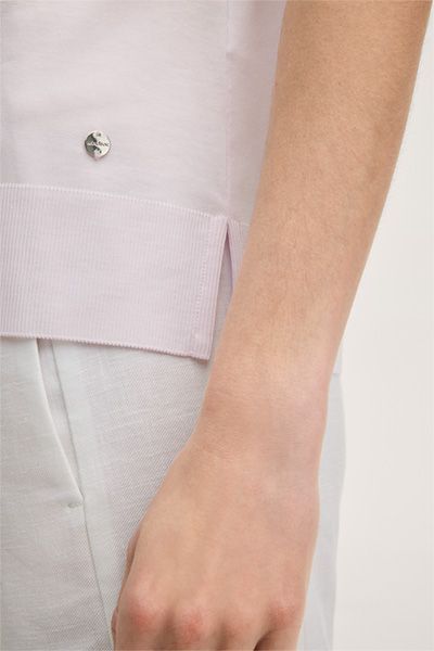 Marc Cain Lyocell-Baumwoll T-Shirt in Rosa mit geripptem Saum