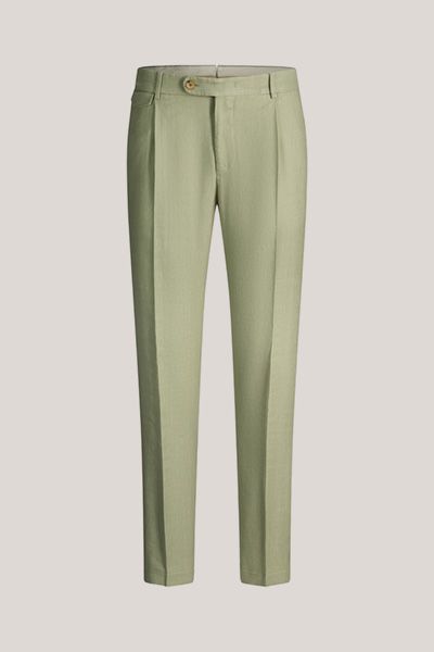 Windsor Silvi Hellgrüne Leinen-Stretch-Hose mit Bundfalte und Knopfdetail