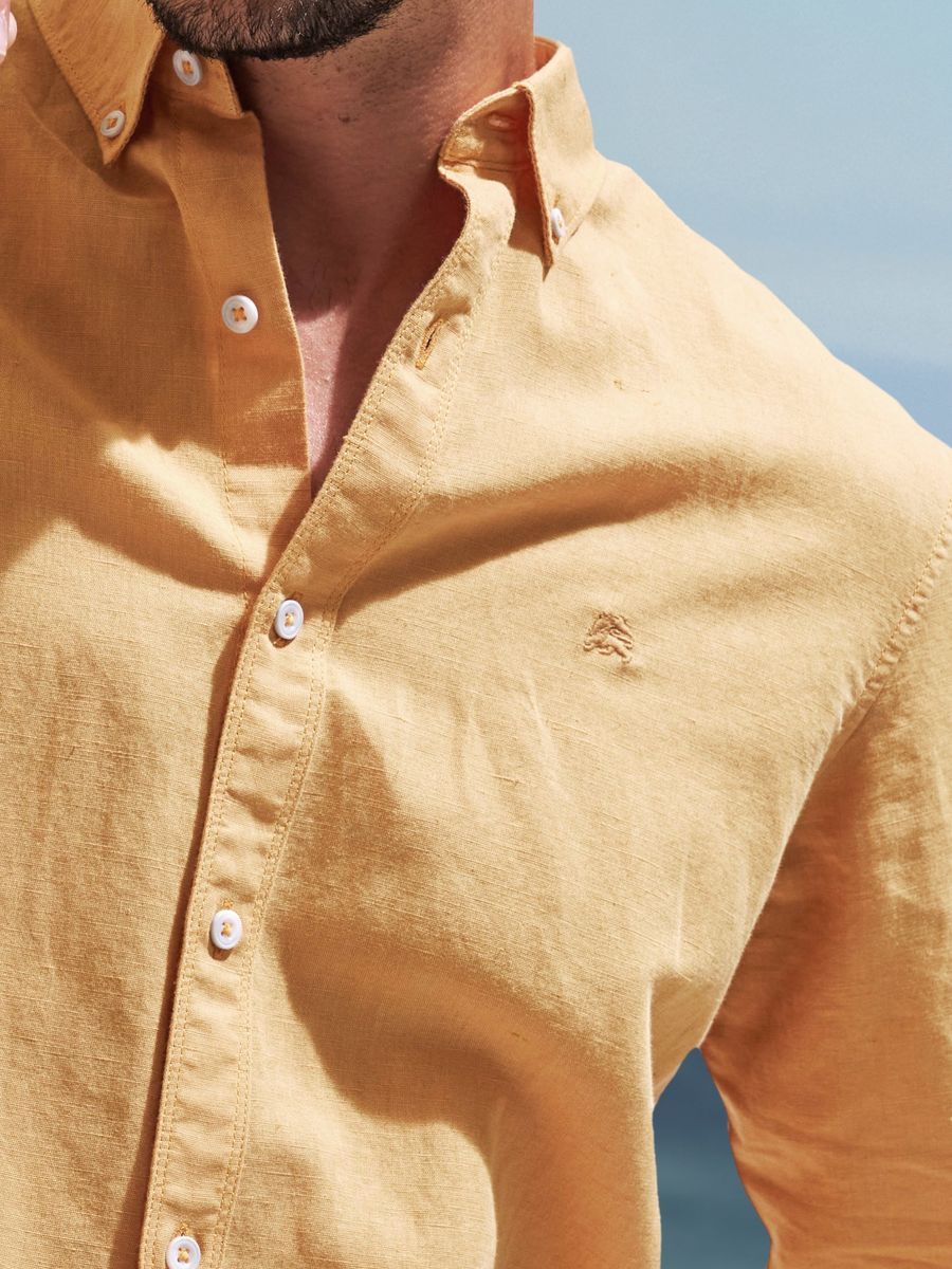Klassisches Baumwoll-Leinen-Hemd mit Knopfleiste