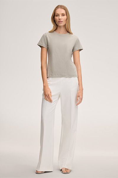 Baumwoll-Interlock T-Shirt in Greige mit Rundhalsausschnitt und kurzen Ärmeln