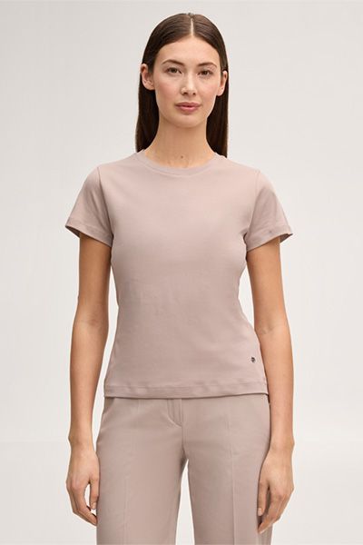 Baumwoll-Interlock T-Shirt in Taupe mit kurzen Ärmeln