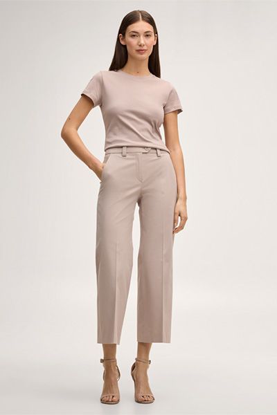 Baumwoll-Interlock T-Shirt in Taupe mit kurzen Ärmeln