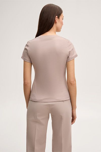 Baumwoll-Interlock T-Shirt in Taupe mit kurzen Ärmeln