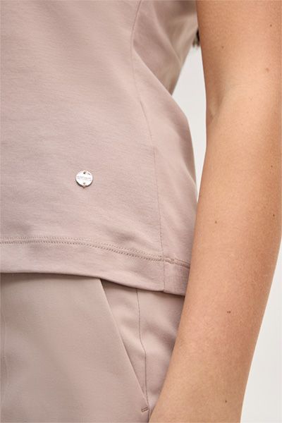 Baumwoll-Interlock T-Shirt in Taupe mit kurzen Ärmeln