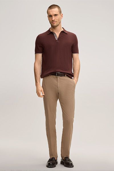 Windsor Cashmilo Bordeaux Rotes Poloshirt mit Kaschmir und Seide