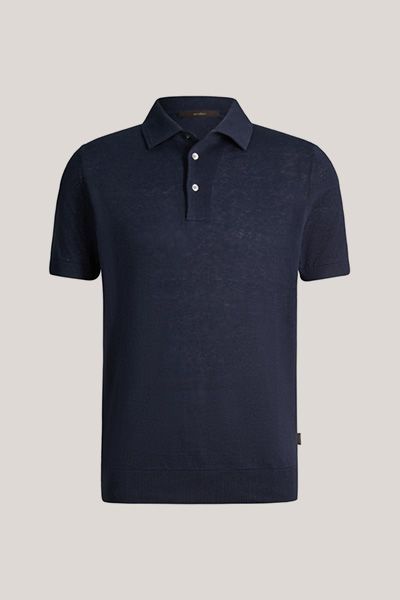 Windsor Marineblaues Leinenmisch-Poloshirt mit Baumwollstrick