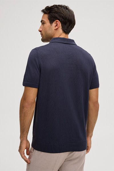 Windsor Marineblaues Leinenmisch-Poloshirt mit Baumwollstrick
