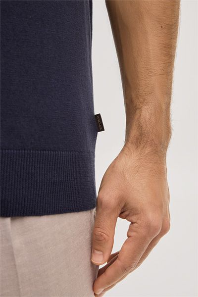 Windsor Marineblaues Leinenmisch-Poloshirt mit Baumwollstrick