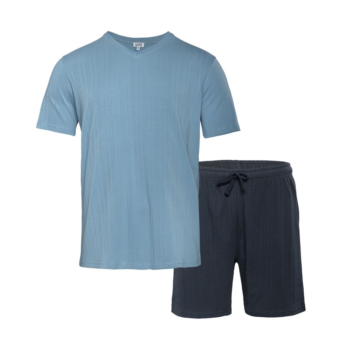 Herren Schlafanzug Set mit Rippenmuster und V-Ausschnitt