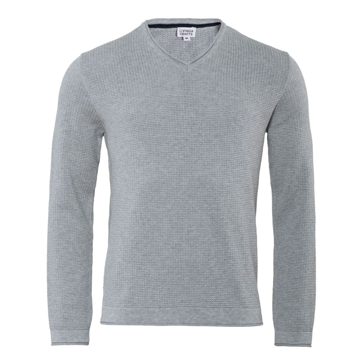 Strukturierter V-Ausschnitt-Pullover aus Bio-Baumwolle