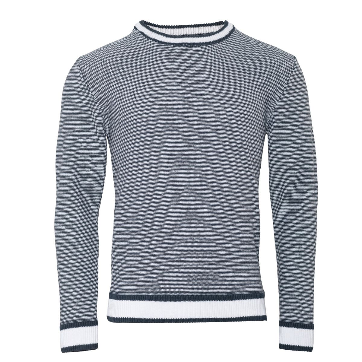 Gestreifter Leinenmischung Rundhals Pullover