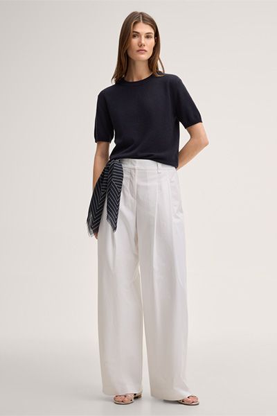 windsor. Marineblaues Kaschmir Kurzarm T-Shirt Rundhals Strickoberteil