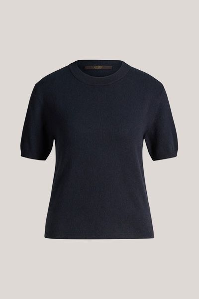 windsor. Marineblaues Kaschmir Kurzarm T-Shirt Rundhals Strickoberteil