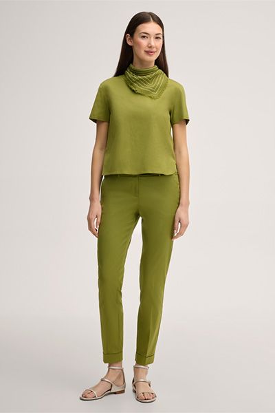 Grüne Anzughose aus Baumwollmischung mit Umschlag