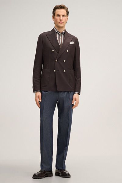 Windsor Brauner Woll-Doppelreiher Blazer Loro Piana Stoff